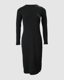 Zipper Detail Backless Long Sleeve Bodycon Dress