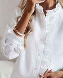 Frill Details Button down Long Sleeve Shirt Top