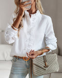 Frill Details Button down Long Sleeve Shirt Top