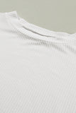 White Color Block Ribbed Knit Quarter Sleeve Top
