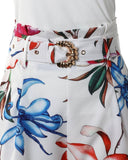 Hollow Out Tank Top & Floral Print Shorts Set With Belt