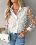 Floral Pattern Long Sleeve Mesh Patch Top