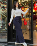 High Waist Drawstring Tied Detail Pants Casual Wide Leg Pants with Pockets