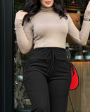 High Waist Drawstring Tied Detail Pants Casual Wide Leg Pants with Pockets