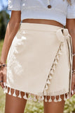 Apricot Tassel Trim Wrap Knot Side Bohemian Style Mini Skort