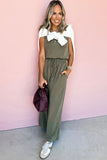 Vineyard Green Buttoned Drawstring Waist Sleeveless Wide Leg Jumpsuit