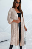 Apricot Sequin 3/4 Sleeve Open Front Duster Kimono