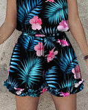 Floral Tropical Print Frill Hem Bandeau Romper