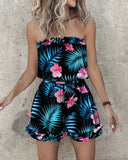 Floral Tropical Print Frill Hem Bandeau Romper