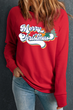 Red Merry Christmas Graphic Crew Neck Pullover Sweatshirt