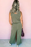 Vineyard Green Buttoned Drawstring Waist Sleeveless Wide Leg Jumpsuit