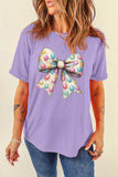 Wisteria Celebrative Easter Eggs Bow Print Casual T Shirt