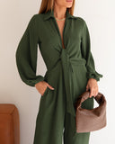 Puff Sleeve Plunge V Neck Criss Cross Tied Detail Jumpsuit Casual Elastic Waist Wide Leg Romper
