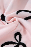 Light Pink Bow Pattern Knitted Loose Fit Sweater