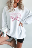 White MAMA Bowknot Embroidered Ribbed Pullover Sweatshirt