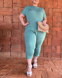 Round Neck Short Sleeve Pocket Design Jumpsuit Casual Loose Fit Harem Capris Romper