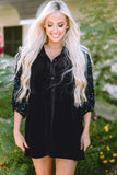 Black Sequin Puff Sleeve Buttoned Velvet Peplum Shirt