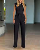 Sleeveless Wide Leg Jumpsuit High Waist Belted Elegant One Piece Outfit