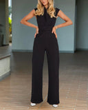 Sleeveless Wide Leg Jumpsuit High Waist Belted Elegant One Piece Outfit