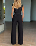 Sleeveless Wide Leg Jumpsuit High Waist Belted Elegant One Piece Outfit