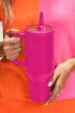 Rose Red Frosted Stainless Handle Large Vacuum Cup with Straw 40oz