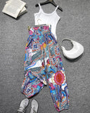 Tribal Print Shirred High Waist Cinched Hem Long Pants Vacation Pants with Pocket