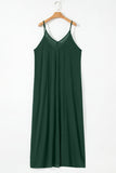 Duffel Green Spaghetti Straps Pocketed Slouchy Maxi Dress