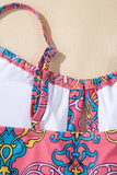 Blue Geometric Print Hollow Out Knotted Waist One Piece Swimsuit