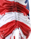 Independence Day Flag Print Drawstring Slit Casual Dress