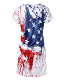 Independence Day Flag Print Drawstring Slit Casual Dress