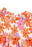 Orange Ruffled Sleeve Smocked Floral Top