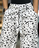 Leopard Pattern Tied Detail Drawstring Wide Leg Pants Casual Pants