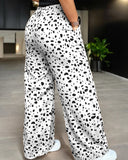 Leopard Pattern Tied Detail Drawstring Wide Leg Pants Casual Pants