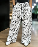 Leopard Pattern Tied Detail Drawstring Wide Leg Pants Casual Pants