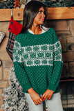 Green Christmas Snowflake Dotted Print Round Neck Sweater