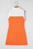 Russet Orange Colorblock Sleeveless Quarter Zip Collared Athletic Mini Dress