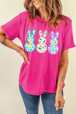 Rose Red Floral Easter Bunny Graphic Crew Neck Easter Tee