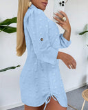 Large Swiss Dot Stand Collar Long Sleeve Chiffon Shirt Dress Casual Button Design Mini Dress