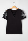 Black Flora Lace Patchwork Crew Neck T Shirt