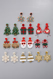 Gold Christmas Snowflake Rhinestone Rice Beaded Drop Earrings