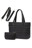 Black Quilted Patchwork Large Tote Bag and Clutch 2pcs Set