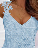 Lace Patch V Neck Sleeveless Tank Top