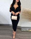 Plunge Ruffle Hem Backless Party Dress