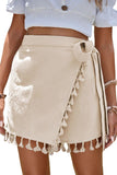 Apricot Tassel Trim Wrap Knot Side Bohemian Style Mini Skort