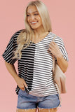 Black Stripe Two Tone Colorblock V Neck T Shirt