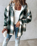 Plaid Print Buttoned Hooded Shacket