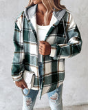 Plaid Print Buttoned Hooded Shacket