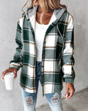 Plaid Print Buttoned Hooded Shacket