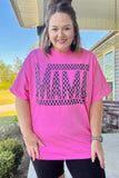 Bright Pink Checker MAMA Letter Printed Graphic Plus Size T Shirt