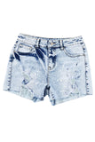 Sky Blue Distressed Bleached Denim Shorts